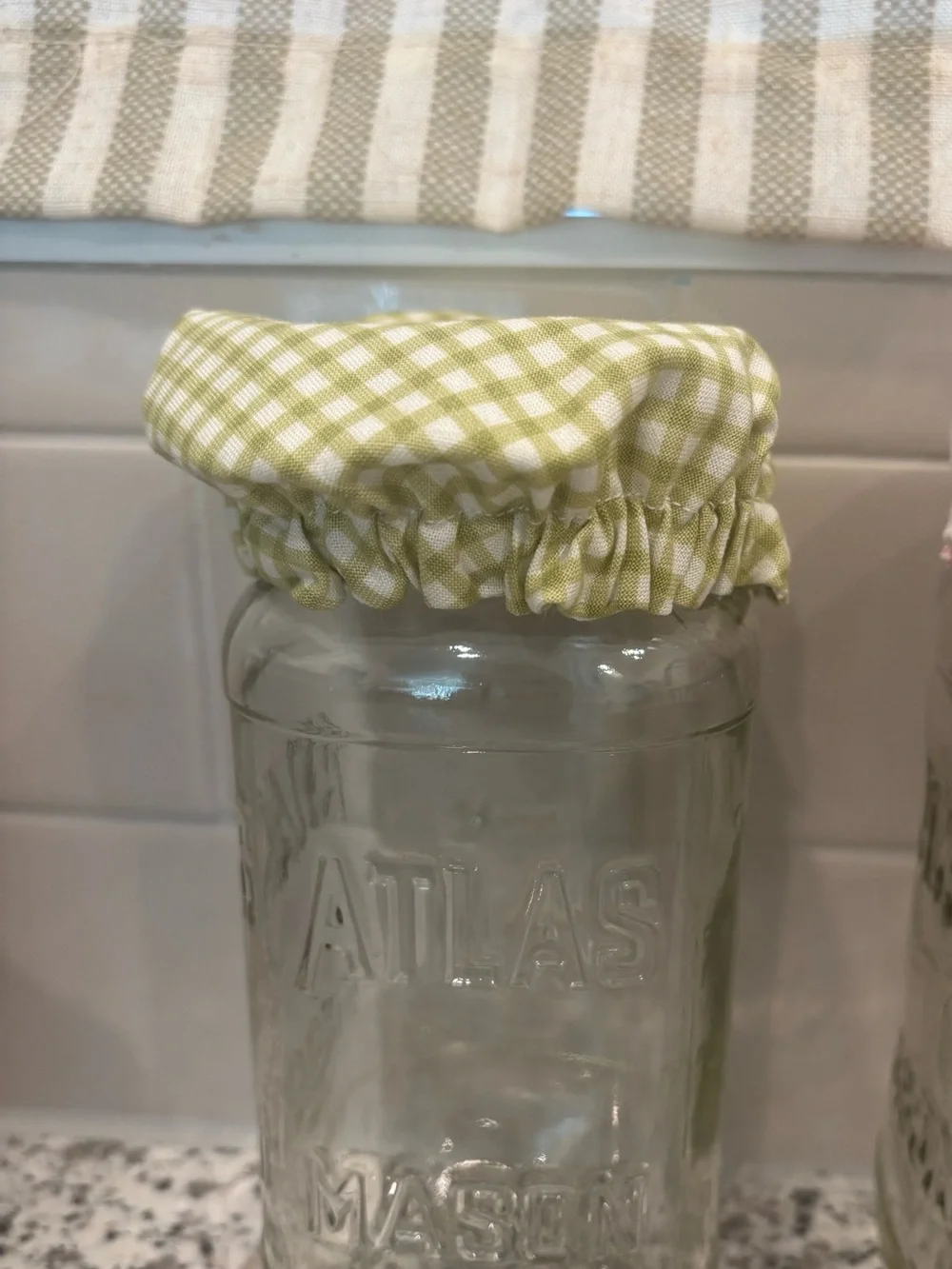 Handmade Jar Cover Green Gingham Reusable Cover ONLY NEW ITEM Custom Final Sale